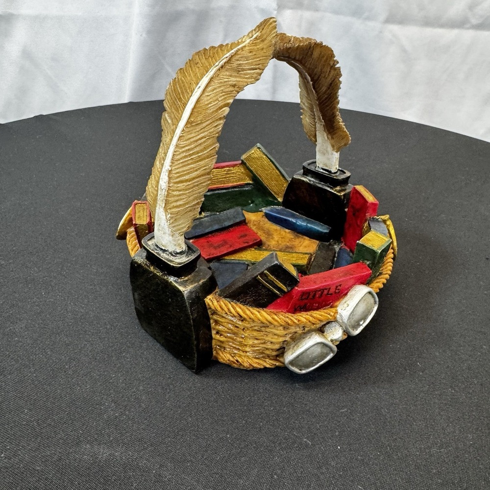 BASKETVILLE Book Lover Basket Trinket Dish Feather Design‎ Handle